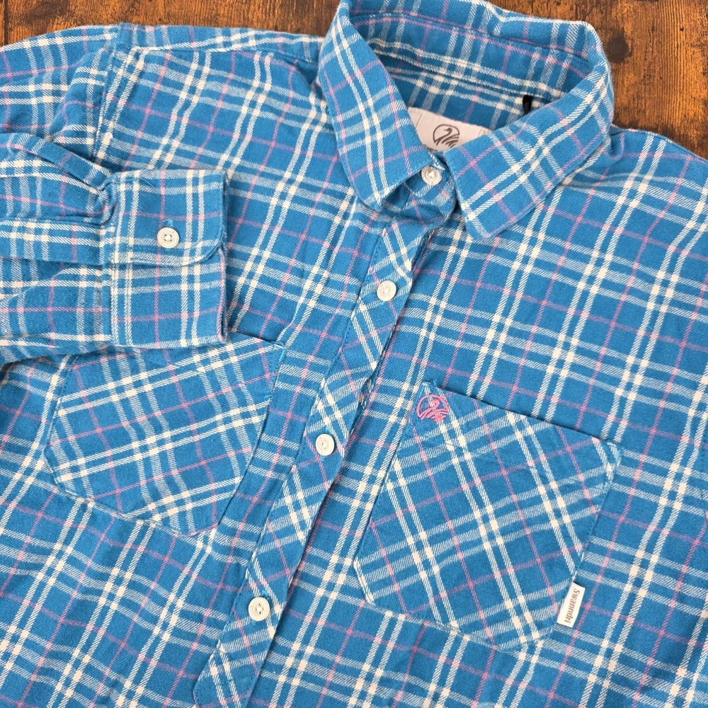 Swanndri Flannel‎ Popover Button Up Blue Plaid Pink Womens 8